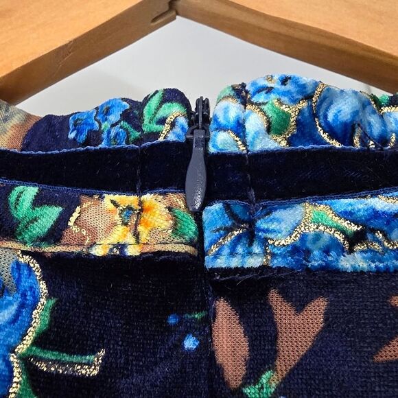 Dalia Macphee Burnout Floral Velvet Metallix Ruffle Runway Dress in Navy - Picture 10 of 16